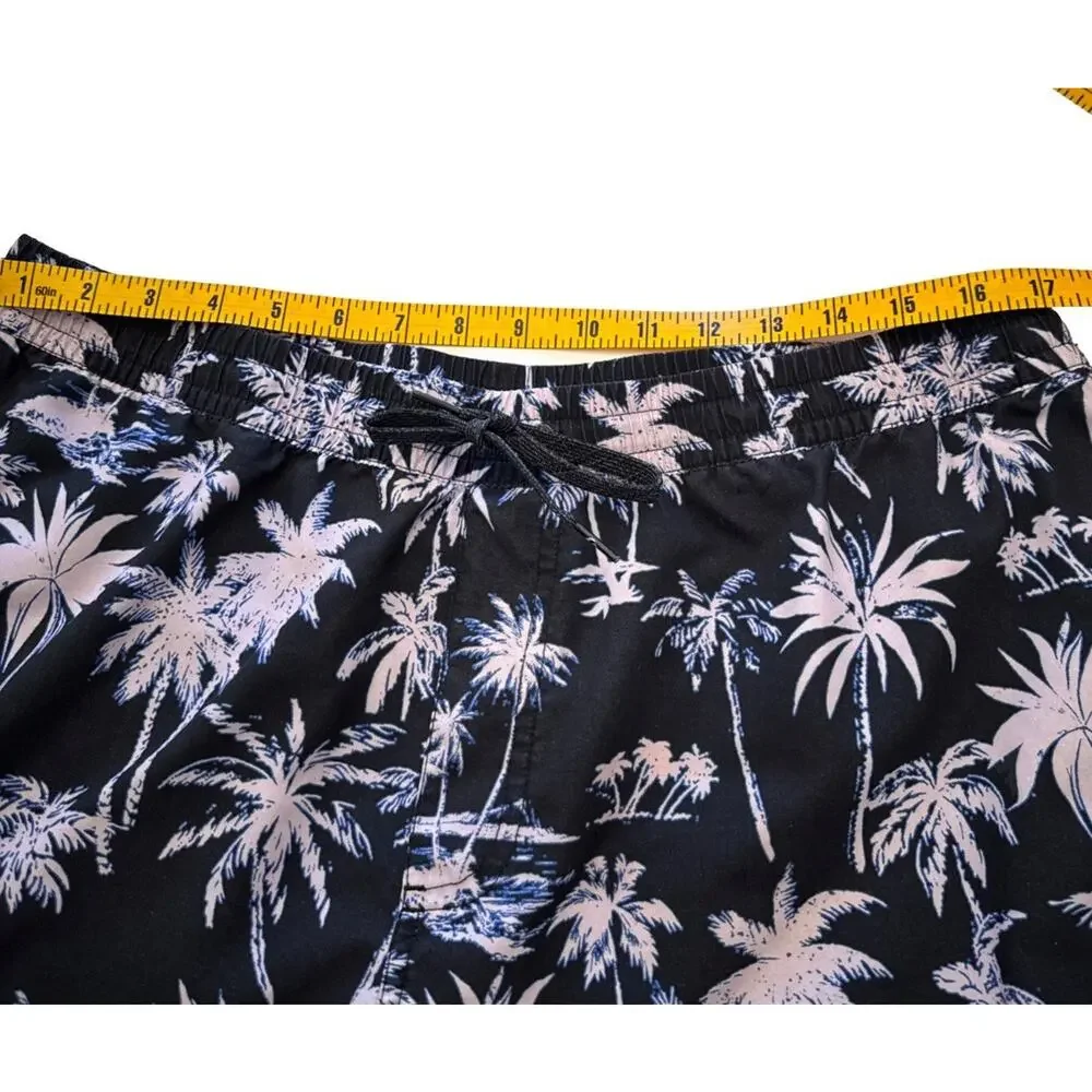 Quicksilver Swimsuit Men’s XXL Black With Lavender Palms Elastic Waist Pockets